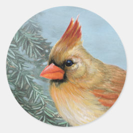 Pegatina Redonda Cardenal femenino hermoso