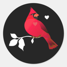 Pegatina Redonda Cardenal Red Bird Hearts Black White Modern Label