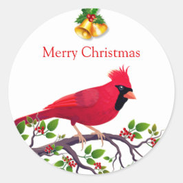 Pegatina Redonda Cardenal rojo de Navidad 