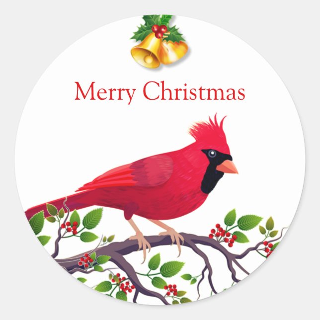 Pegatina Redonda Cardenal rojo navidad Bird (Anverso)
