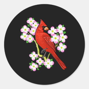 Pegatina Redonda Cardenal rojo Pájaro Dogwood Flor Carolina del Nor