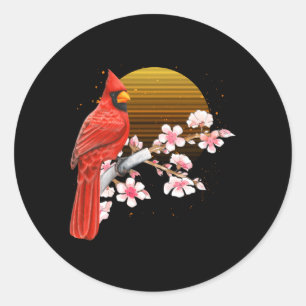 Pegatina Redonda Cardenal rojo sakura Birdwatching Cherry Blossom B