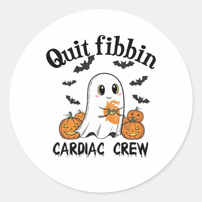 Pegatina Redonda Cardiac Crew Funny Boo-Ghost Pumpkin (Anverso)