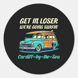 Pegatina Redonda Cardiff By The Sea Surf California Mujeres Hombres