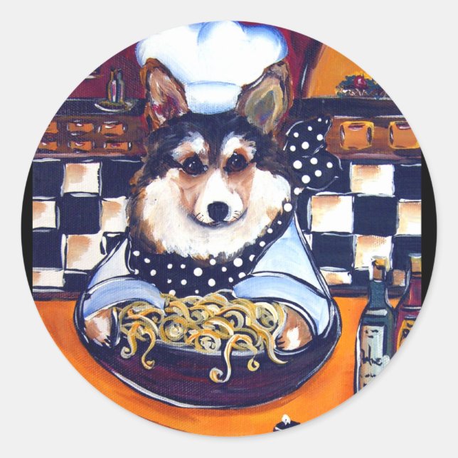Pegatina Redonda Cardigan Welsh Corgi Chef (Anverso)
