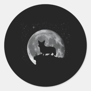 Pegatina Redonda Cardigan Welsh Corgi Moon