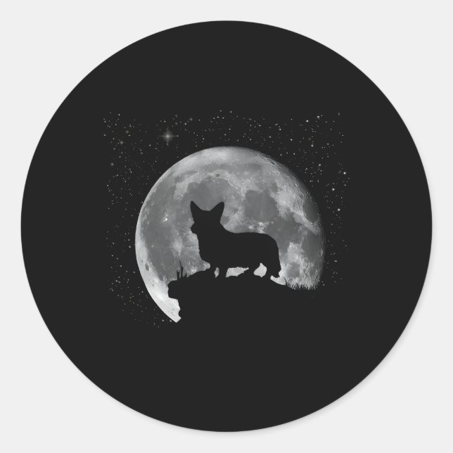 Pegatina Redonda Cardigan Welsh Corgi Moon (Anverso)