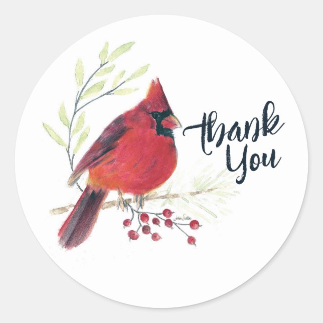 Pegatina Redonda Cardinal Bird Art (Anverso)