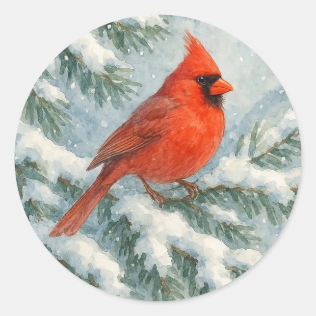 Pegatina Redonda Cardinal in the Snow Winter Round Sticker (Anverso)