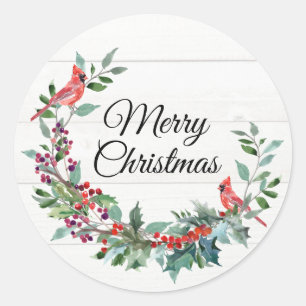 Pegatina Redonda Cardinal Merry Christmas