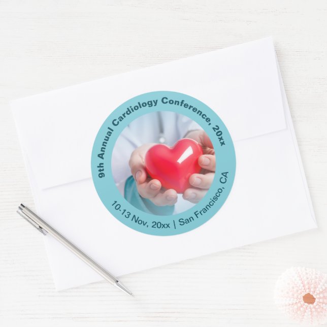Pegatina Redonda Cardiología Conferencia Médica Cardiotorácica (Sobre)