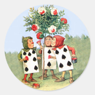 Pegatina Redonda Cardmen de la Reina de los Corazones pintando a lo