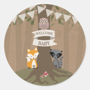 Pegatina Redonda Cardstock inspiró Woodland Baby Shower Neutral