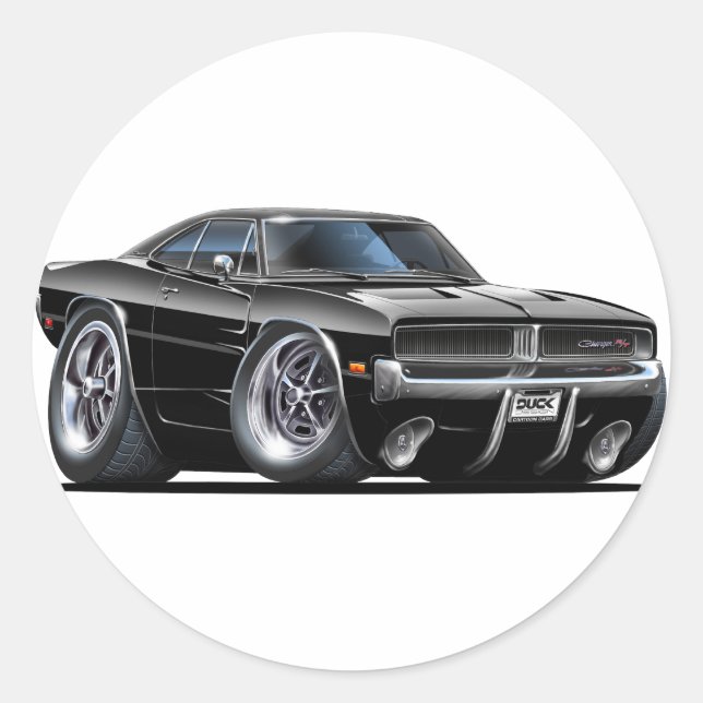 Pegatina Redonda Cargador Dodge Black Car (Anverso)