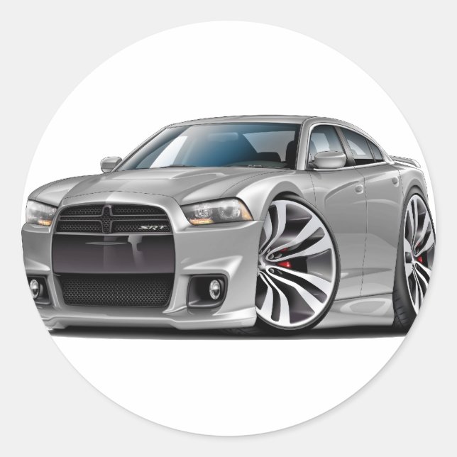 Pegatina Redonda Cargador Dodge SRT8 Silver Car (Anverso)