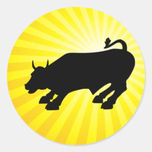 Pegatina Redonda Cargando el toro negro de Wall Street