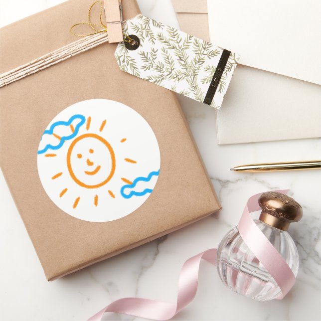 Pegatina Redonda Cargar los dibujos de los niños convierte los dibu (Regalar)