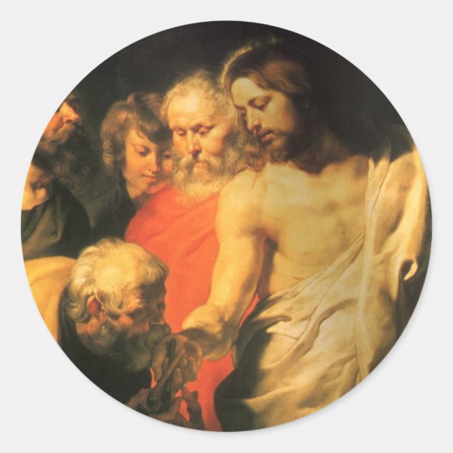 Pegatina Redonda Cargo de Cristo a Pedro por Sir Peter Paul Rubens (Anverso)
