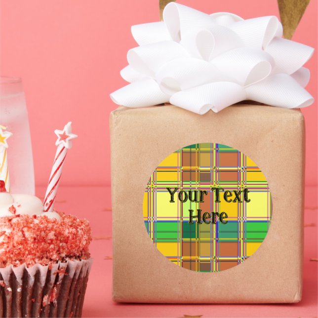 Pegatina Redonda Caribbean Colorful Fabric Madras Tartan (Fiesta)