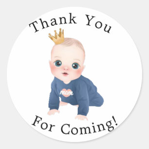 Pegatina Redonda Caricatura de Boy Prince Baby Shower