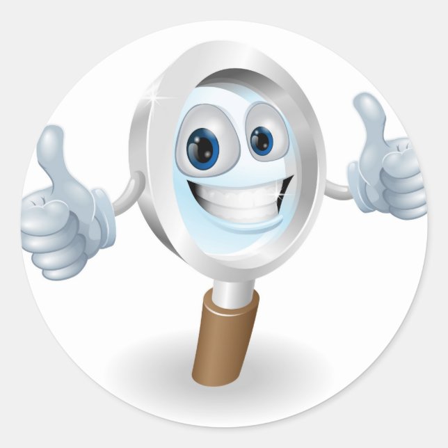 Pegatina Redonda Caricatura de cristal de aumento (Anverso)