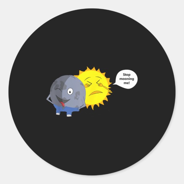 Pegatina Redonda Caricatura de Eclipse Solar (Anverso)