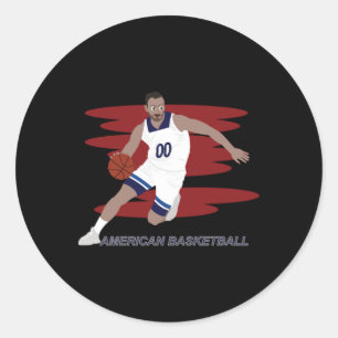 Pegatina Redonda Caricatura de un jugador de baloncesto