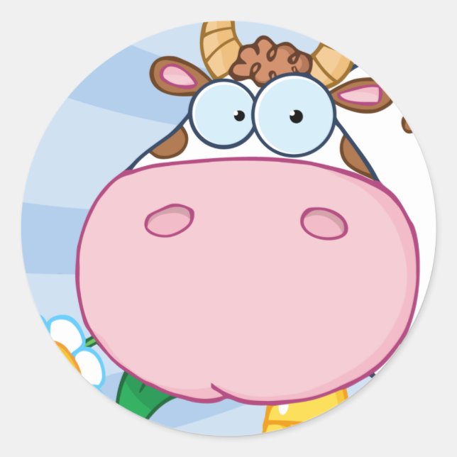 Pegatina Redonda Caricatura de vaca (Anverso)