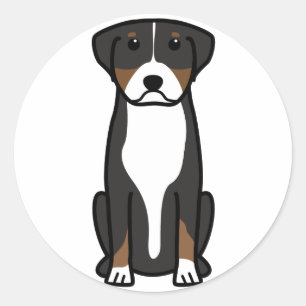 Pegatina Redonda Caricatura del perro de la montaña suiza
