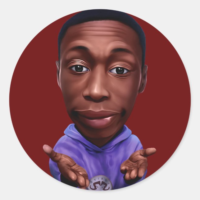 Pegatina Redonda Caricatura digital de Khabane "Khaby" Lame. (Anverso)