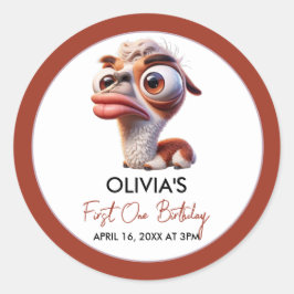 Pegatina Redonda Caricatura divertida de Llama Fiesta Primer Cumple