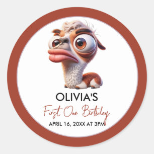 Pegatina Redonda Caricatura divertida de Llama Fiesta Primer Cumple