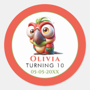 Pegatina Redonda Caricaturas de loro mágico primer cumpleaños