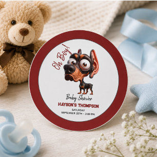 Pegatina Redonda Caricaturas de Perro Adorables para Baby Shower de