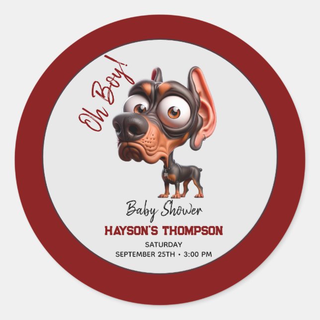 Pegatina Redonda Caricaturas de perro lindo Baby Shower para niño (Anverso)