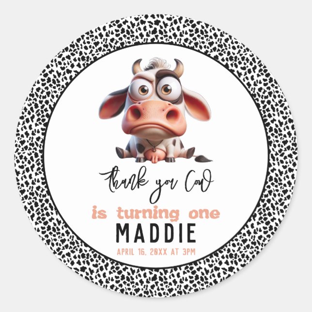 Pegatina Redonda Caricaturas de vacas sagradas Soy una vacante prim (Anverso)