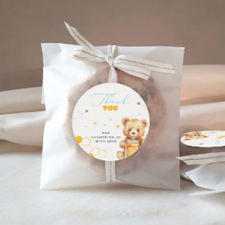 Pegatina Redonda Cariño Baby Bear Moderno Baby Shower Gracias