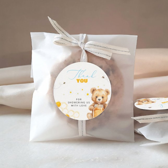 Pegatina Redonda Cariño Baby Bear Moderno Baby Shower Gracias (Subido por el creador)