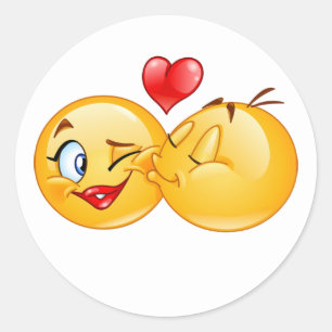 Pegatina Redonda cariño dulce emoji amor corazones beso