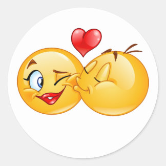 Pegatina Redonda cariño dulce emoji amor corazones beso