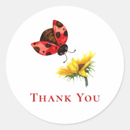 Pegatina Redonda Cariño Tarjeta de Agradecimiento de Ladybug Roja y