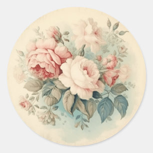 Pegatina Redonda Carisma del Viejo Mundo, Shabby Chic Rosa y Verde