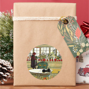 Pegatina Redonda Carl Larsson - Flores en un cristal