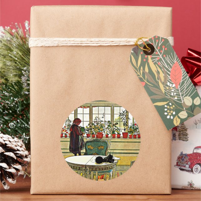 Pegatina Redonda Carl Larsson - Flores en un cristal (Vacaciones)