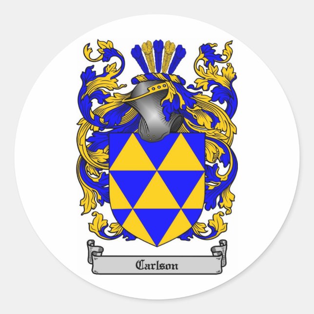 PEGATINA REDONDA CARLSON FAMILIAR CREST - CARLSON COAT OF ARMS (Anverso)