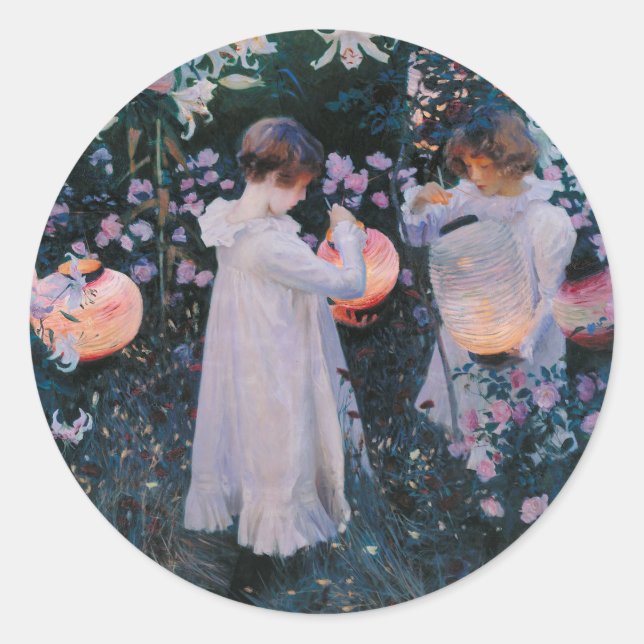 Pegatina Redonda Carnation Lily Lily Rosa John Singer Sargent Art (Anverso)