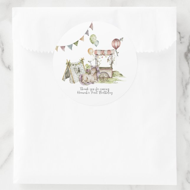 Pegatina Redonda Carnaval de circo | Fiesta de cumpleaños de Woodla (Bolso)