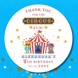 Pegatina Redonda Carnaval de las franjas rojas circo cumpleaños Gra