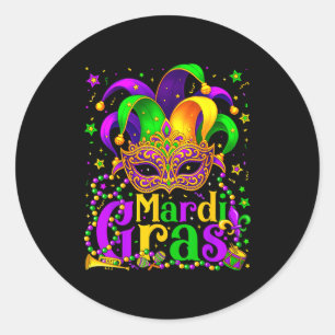 Pegatina Redonda Carnaval de Mardi Gras Cuentas Máscara Plumas Somb