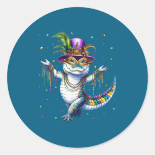 Pegatina Redonda Carnaval divertido Mardigator Mardi Gras Lagarto B